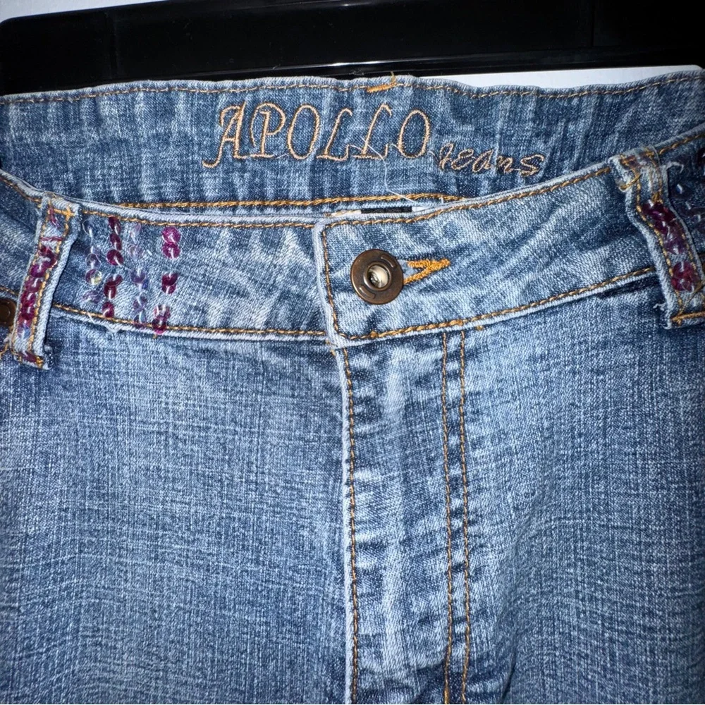 Apollo‎ Jeans Bootcut Blue Denim Rhinestone Embellished Distressed Women’s 18